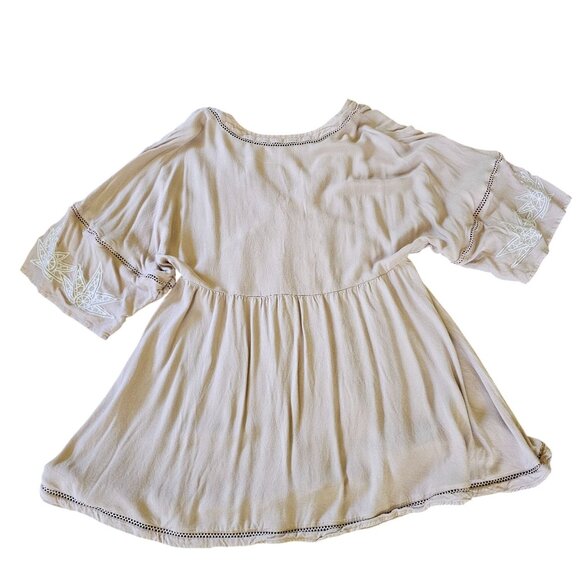 TOBI Beige Women's Boho V Neck Tunic Top Embroidery Lace edging size M - Picture 10 of 10